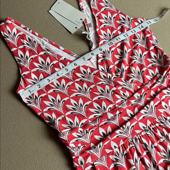 Boden NWT Effie Red Palm Print Faux Wrap Ruched Jersey Knit Dress - US 4 R - Picture 8 of 13